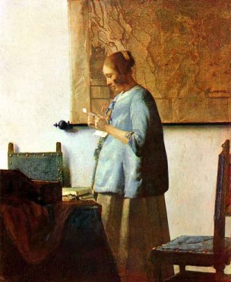 Johannes Vermeer de Delft: Mujer  de azul leyendo una carta (1663-1664). Amsterdam, Rijksmuseum
