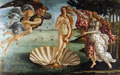Sandro Botticelli: El nacimiento de Venus (1483-1485). Florencia, Galeria degli Uffizi